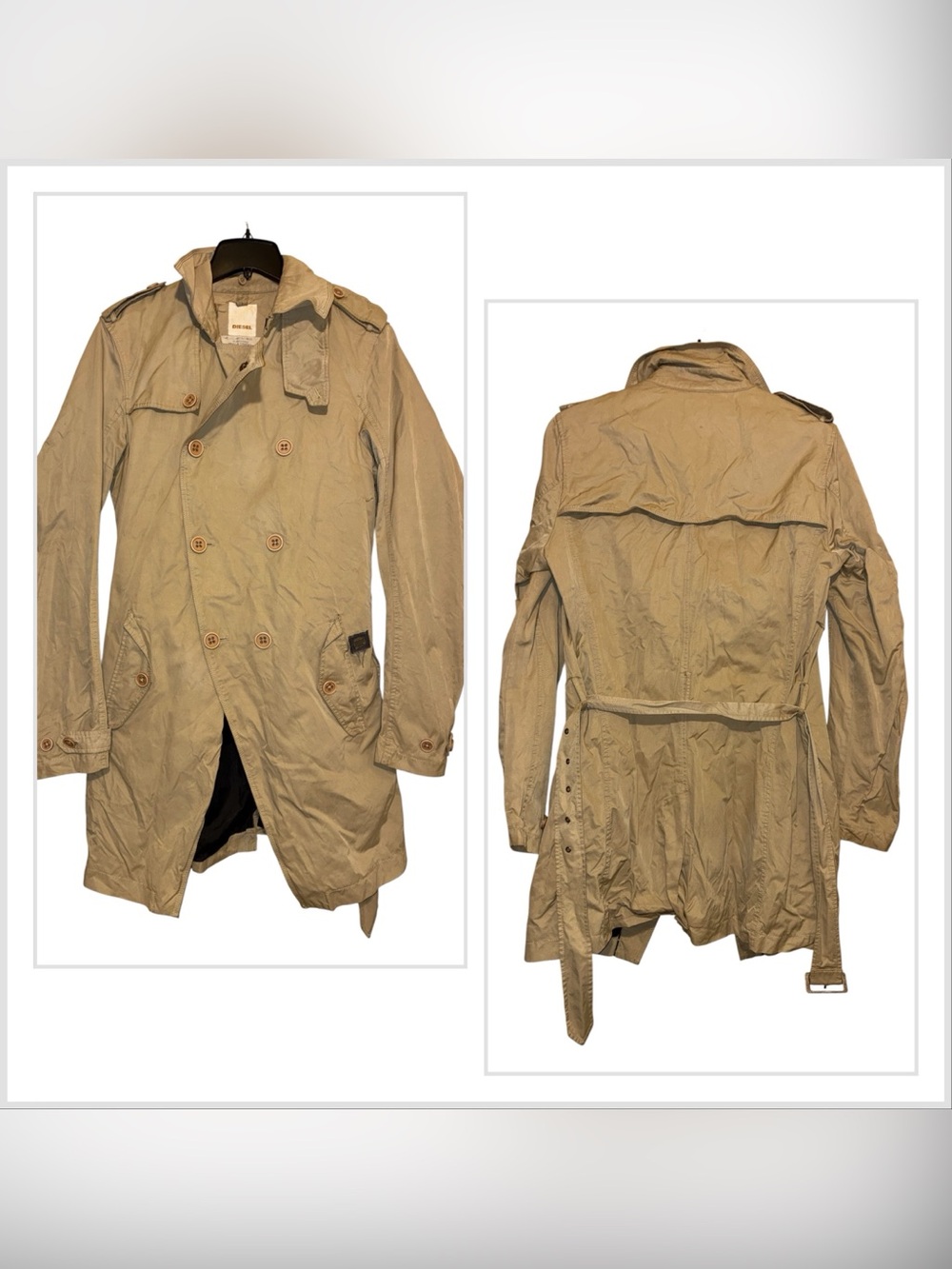 Diesel Men's Teflon Jathen Fitted Trench Coat 🧥 Sz L